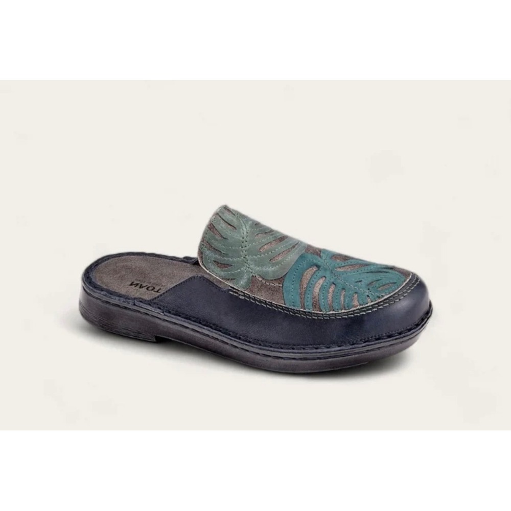 Naot Zafra Monstera Leaf Leather Mules 41~10 Blue Green Comfort Slip On Clogs